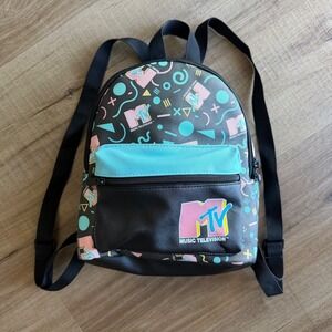 MTV Music Television Mini Backpack Black 90s Retro Geometric Print 2021 RN115665